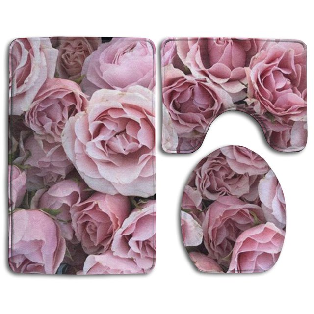 ABPHQTO Rosa rosada Juego de alfombras de baño de 3 piezas Alfombra de baño Alfombra de contorno y tapa de inodoro ABPHQTO Cont-CHAPPLE-19297