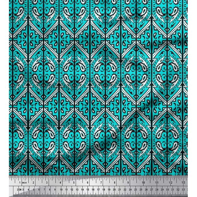 Soimoi Rayon Crepe Fabric Geometric & Paisley Block Print Fabric by The Yard 46 Inch Wide