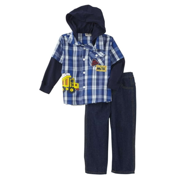 Infant & Toddler Boys Layered Plaid Long Sleeve Shirt & Denim Pant Set 2T