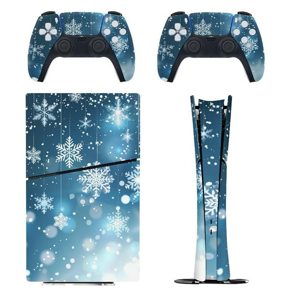Skin Sticker for PS5 Slim Standard Disc Digital Edition Console and Controllers Decals for Playstation 5 (Elegant Christmas with Snowflake,PS5 Disc Edition)