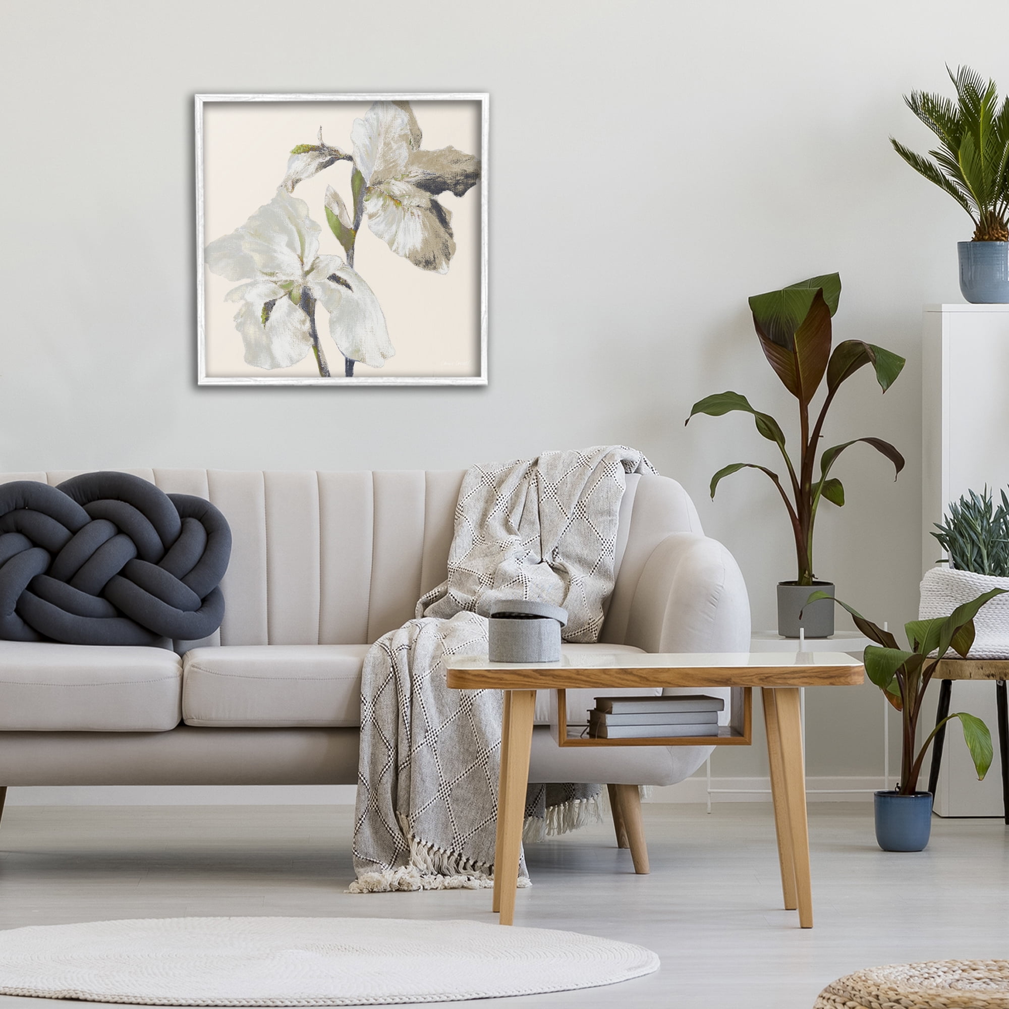 Stupell Industries Irises Soft Beige White Framed Giclee Art, design by Lanie Loreth