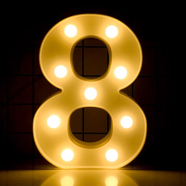 pequeña luz de noche LED Números Luz Señal de pie con bombillas Lámpara de noche Blanco cálido Efecto de luz brillante constante 2 * AA Funciona con celda IP54 Resistencia al agua para cumpleaños Navi Andoer pequeña luz de noche