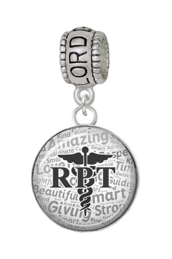 Silvertone Domed Black RPT Lord Guide Me Charm Bead