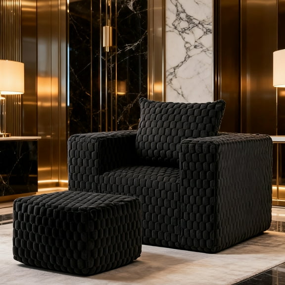 43inch Cloud Sectional Couch With Chaise, Modern Modular Sofa With Deep Seat, Upholstered Couches For Living Room Bedroom, No Assembly Required, Black (Plush Corduroy Fabric)