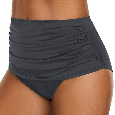 Rigardu Hot Sale!! Women s High Waisted Swim Bottom Ruched Bikini Tankini Swimsuit Briefs Women s Swim High Ruched Bottom Swimsuit Waisted Bikini Briefs Swimwears Tankinis Set Grey S