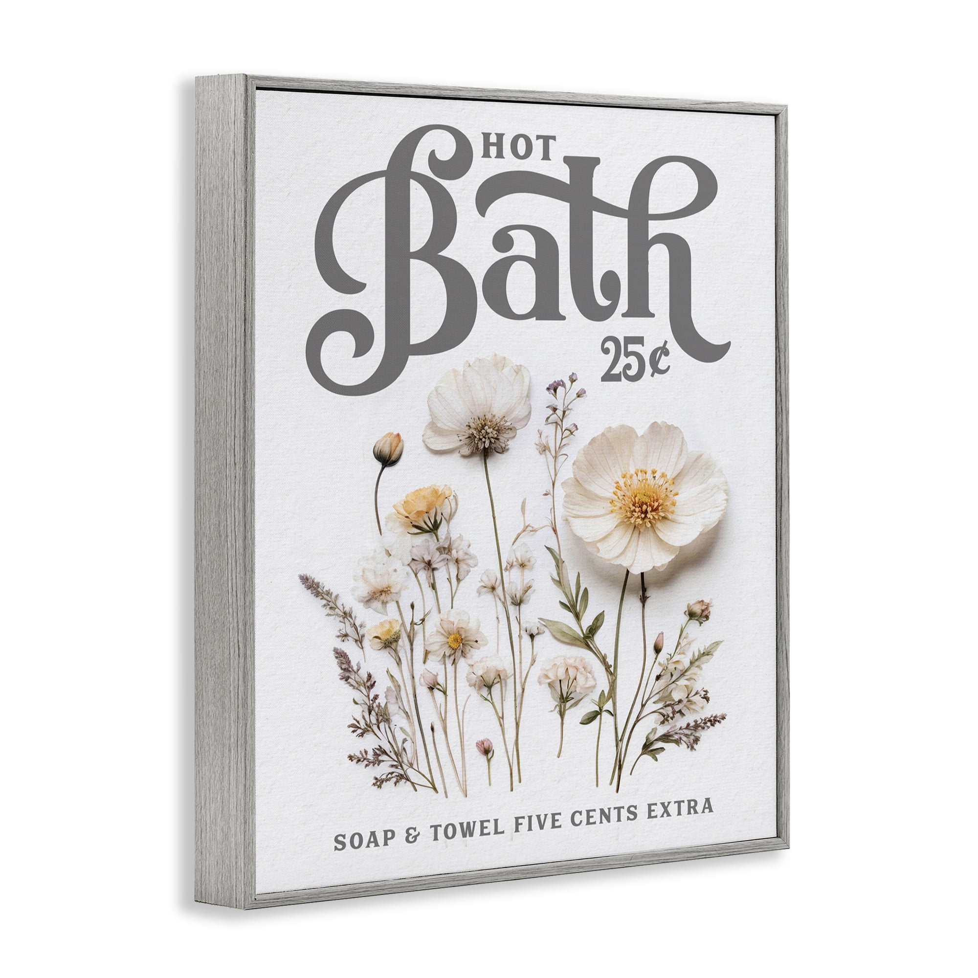 Pressed Flowers Hot Bath Gray Framed Giclee Art, design by Lettered and Lined