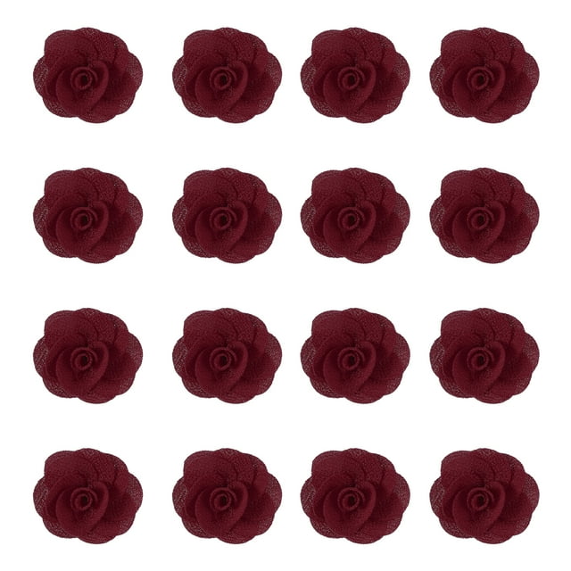 Uxcell 16 Pcs Rosas de Tela, Pin de Solapa de 2 Pulgadas para Hombres, Flores Artificiales de Satén para Accesorios de Manualidades DIY, Costura, Envoltorio, Decoración de Regalos de Boda, Burdeos