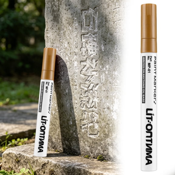 Paint Marker Pen, Oil-Based Stone Monument Paint Pen for Restoring Tombstone Inscriptions, Waterproof Outdoor Markers for Stone, Metal, Wood (Gold)