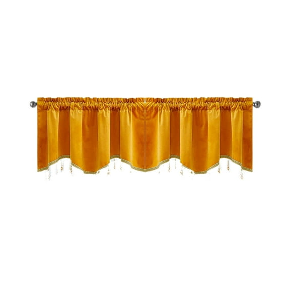 Beautynvta Window Curtain Valance, Wave Short Drapes with Tassels, Rod Pocket Curtains for Bedroom Living Room Decoration, 18''x52'', Yellow