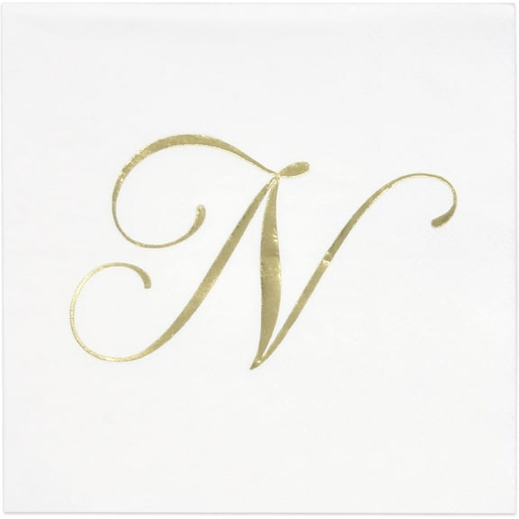 Gift Boutique 100 Gold Monogram Cocktail Napkins Letter N