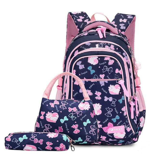 3pcs/set Bow Print Schoolbags for Teen Girls Primary Waterproof Kids Backpack Student Princess Backpack Children's Bookbag Rucksack
