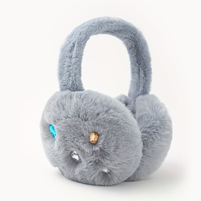 FNNMNNR Ladies‘ Fashionable Cute Rhinestone-Studded Fluffy Earmuffs Polyester Machine Washable Universal Fit Woven Warm Winter Ear Protectors
