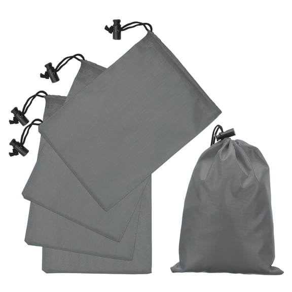 Uxcell 5Pcs 210D Polyester Drawstring Bag with Toggle, 6 x 8 Inch Waterproof Travel Storage Bag Foldable Stuff Sack Cinch Sack for Gym Travel Hiking Yoga Clothes Organizer, Dark Gray