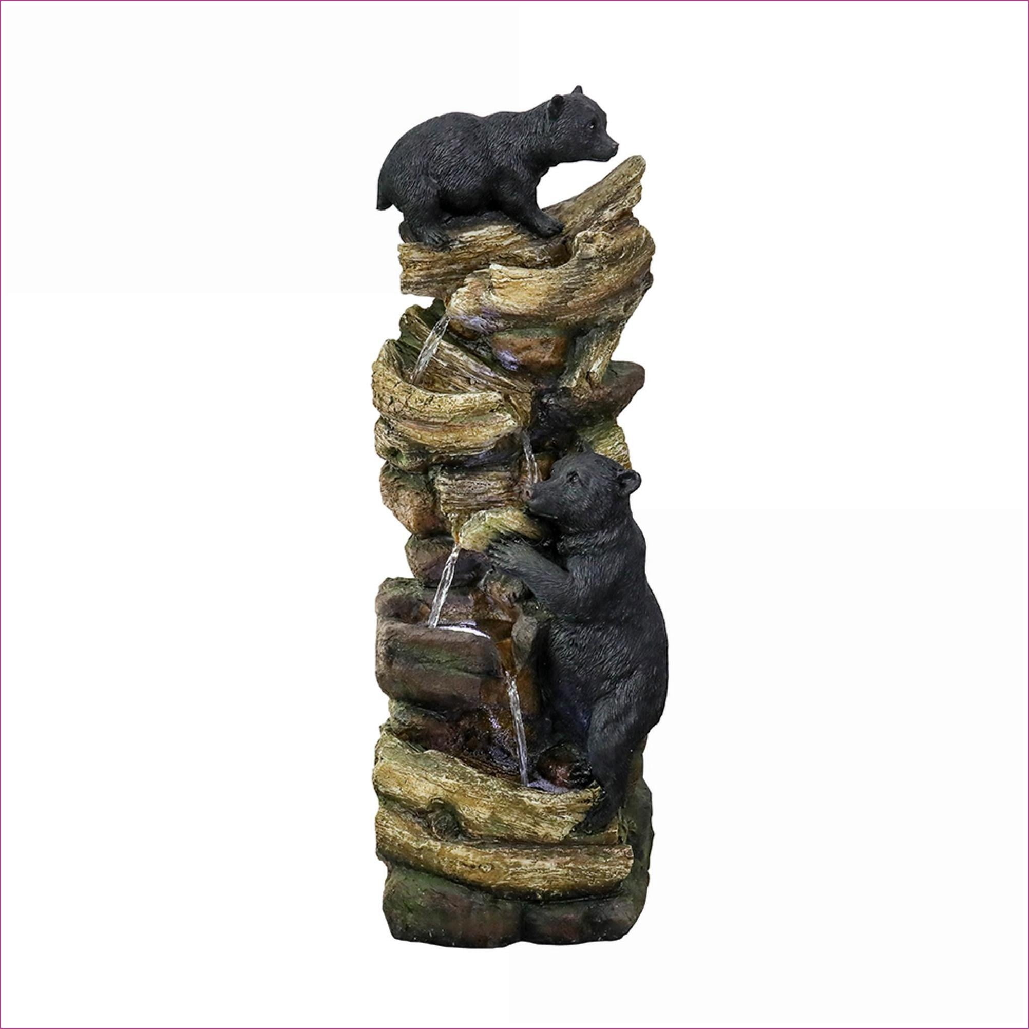 Fountains | 5-Tier 39.3" H LED Outdoor Fountain for Patio Lawn Garden | Resin | Tan Brown