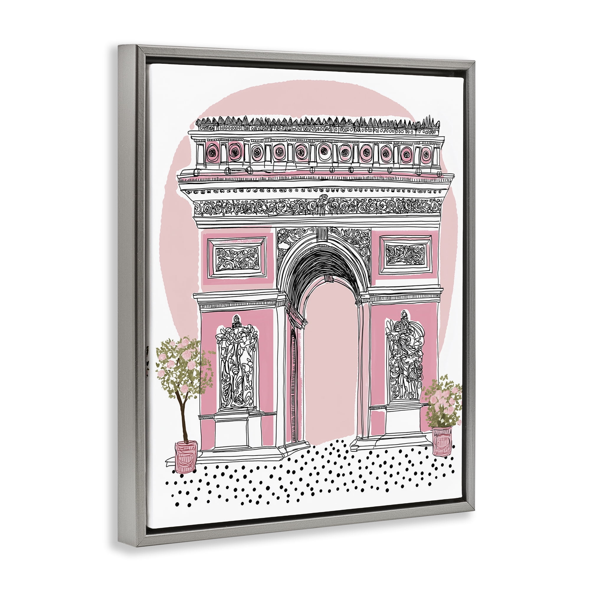 Stupell Industries Pink Neoclassical Archway Gray Framed Floater Canvas Wall Art, design by Jess Stempel