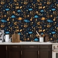thumbnail image 2 of Peel and Stick Wallpaper Blue Gold Mushrooms Floral Botanical Dark Glowing Wall Mural 17.7in x 9.8ft Self Adhesive Removable Wall Paper Renter Friendly Wallpaper for Nursery Bedroom Cabinets, 2 of 8