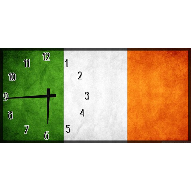 Large Wall Clock Irish Flag Vintage Distressed Man Cave Garage 12 x 24
