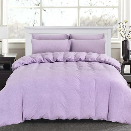 Pure Era Duvet Cover Set Ultra Soft Heather Jersey Knit Cotton Pure Era Duvet Cover Set Ultra Soft Heather Jersey Knit Cotton Home Beddings Solid Light Purple King Size 1 Comforter And 2 Pillow Shams