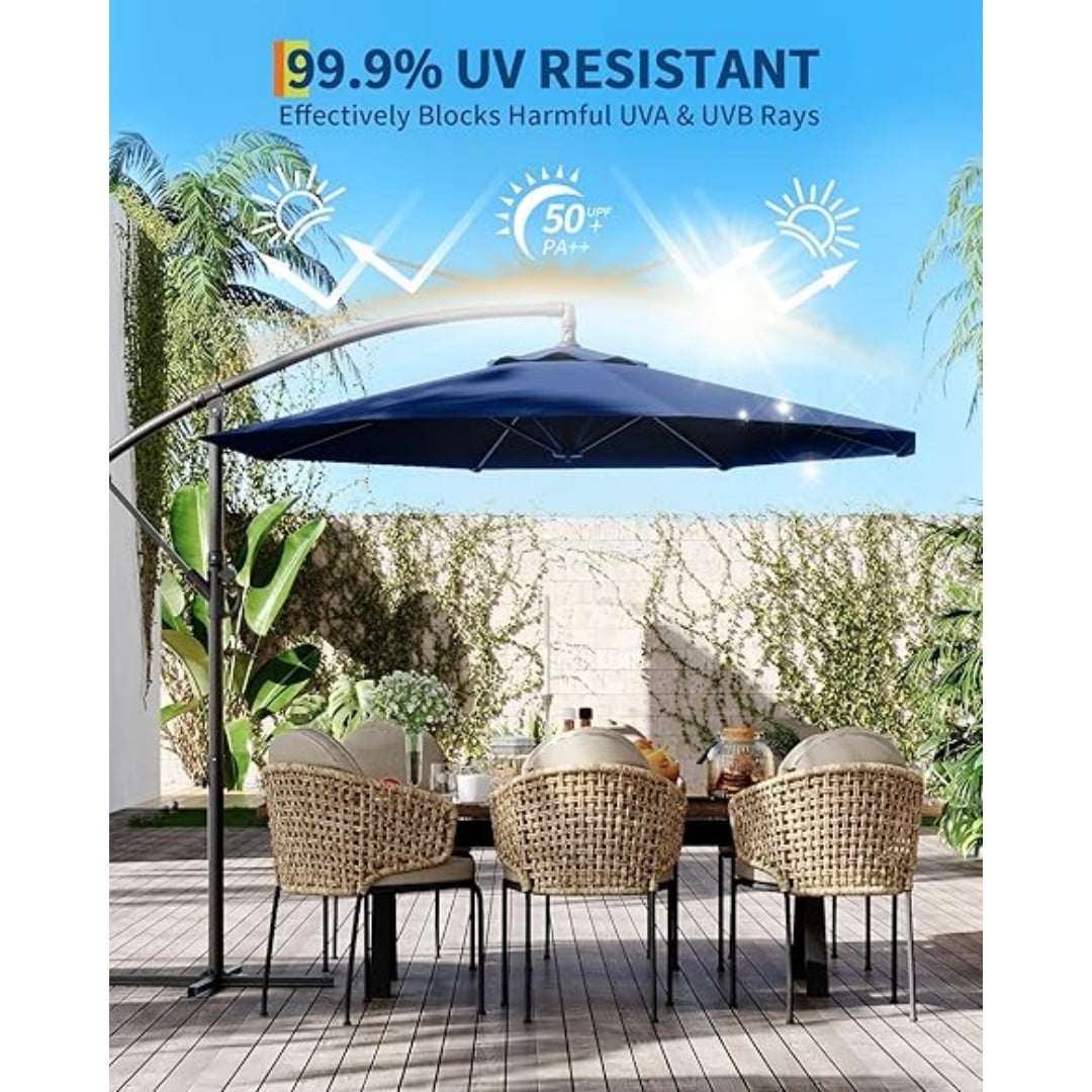 10FT Cantilever Patio Umbrella with Heavy-Duty Cross Base, Outdoor Offset Market Umbrella with Infinite Tilt & Easy Crank Lift – Waterproof, UV-Resistant, Wind-Resistant, Sturdy Aluminum Pole