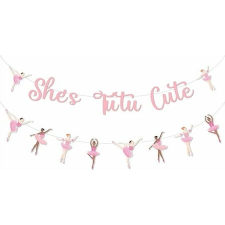 Ballerina Themed She's Tutu Cute Party Decoration for Girl’s Birthday Baby Shower, Pink She's Tutu Cute Banner Ballet Dancers Hanging Garland Dance Party Supplies Wall Decor