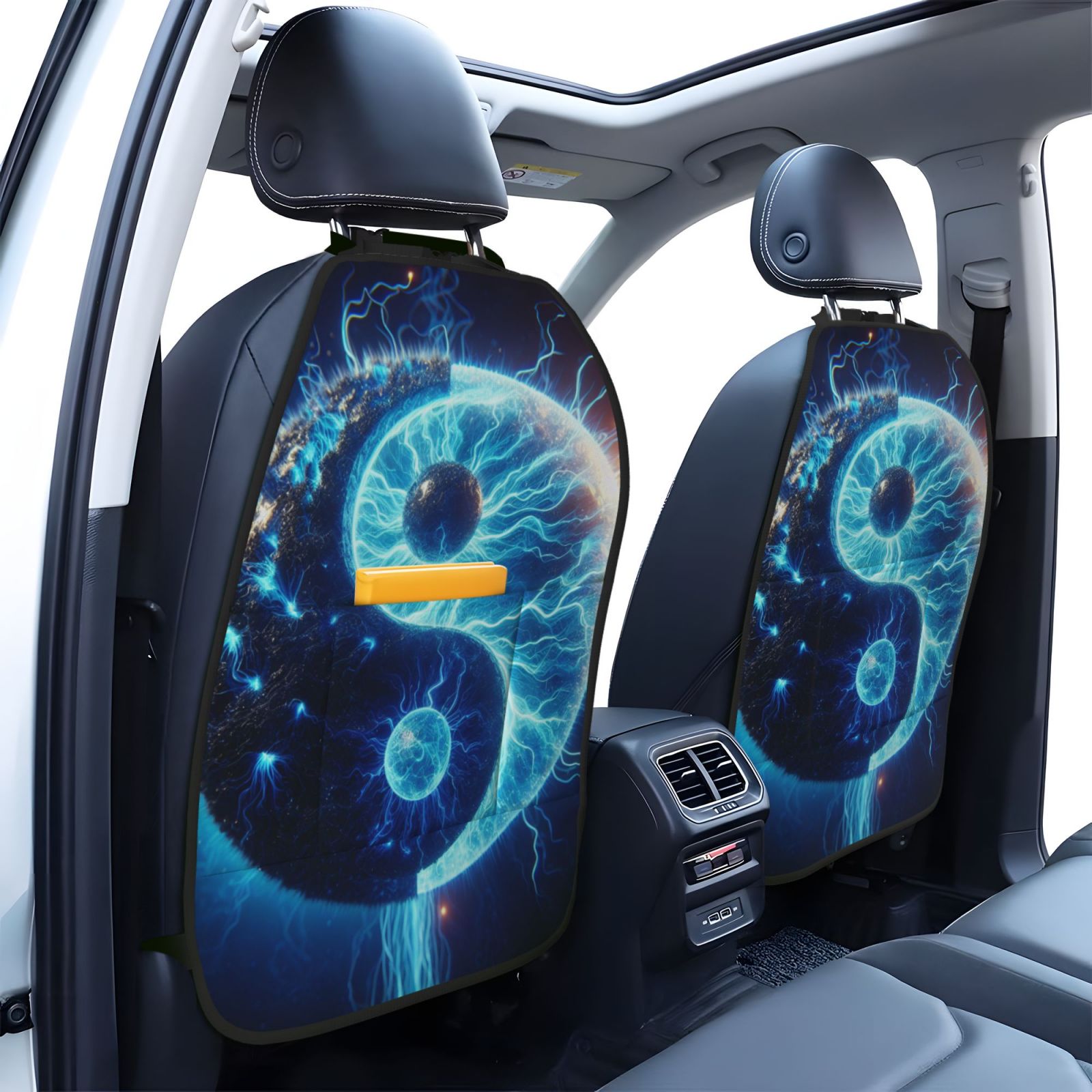 Xecao Blue Yin And Yang Pattern Car Seat Back Protector 2 Pack Large Capacity Pocket, Kick Mats Back Seat Protector