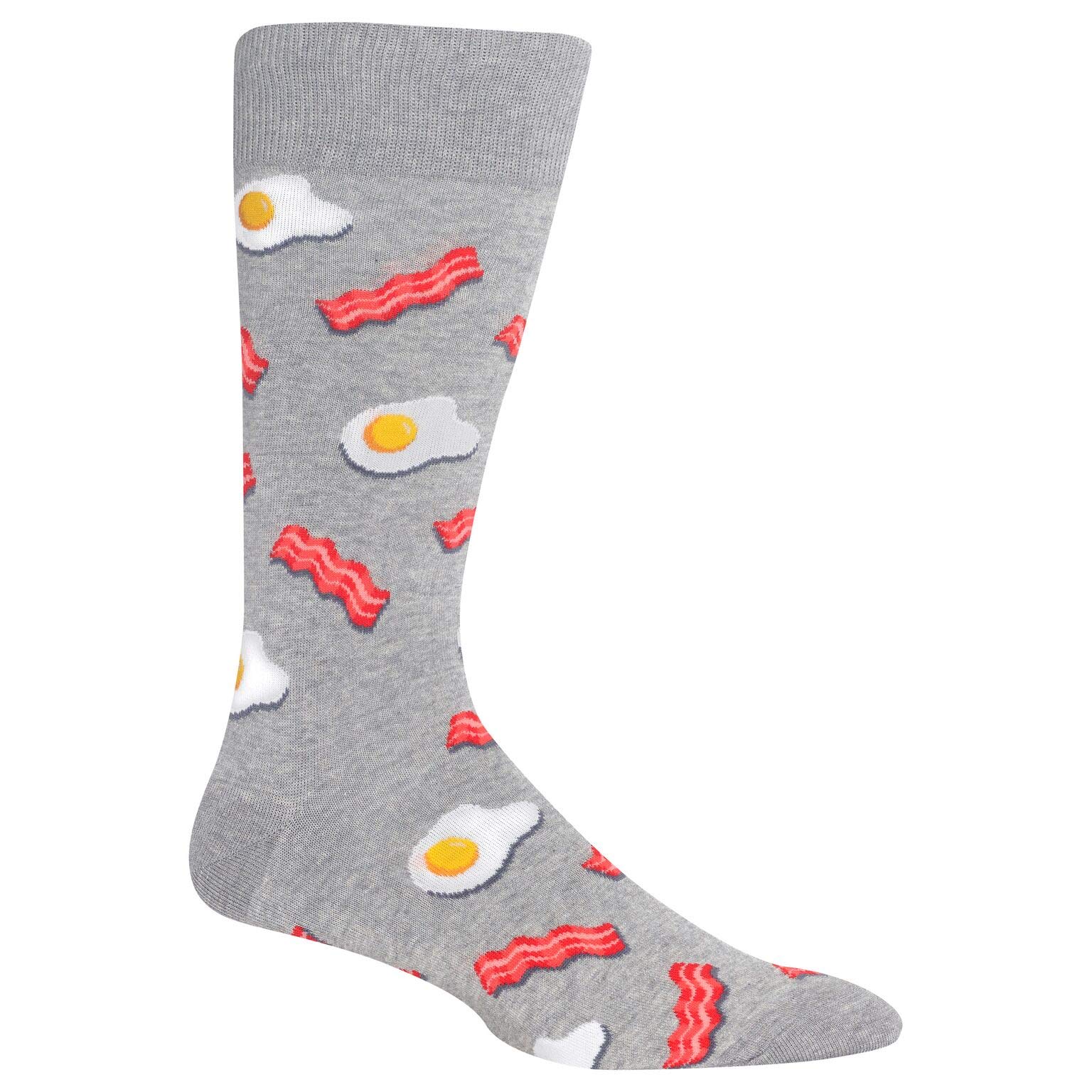 Hot Sox Bacon and Eggs Grey Mens Crew Socks