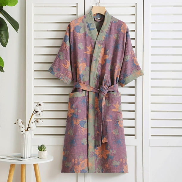 Batas de baño de gasa de doble capa para mujer, ropa de dormir fina de primavera y verano, camisón para parejas, ropa de casa, camisón de mujer