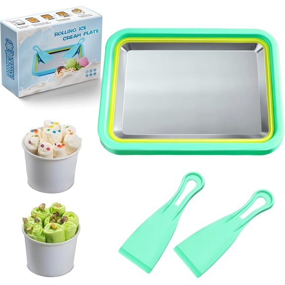 Mini Rolled Ice Cream Maker, Frozen Yogurt Rolls Tray, Instant Cold Plate Ice Cream Maker, Homemade DIY Smoothies, Ideal for Family Activities, Mint Green