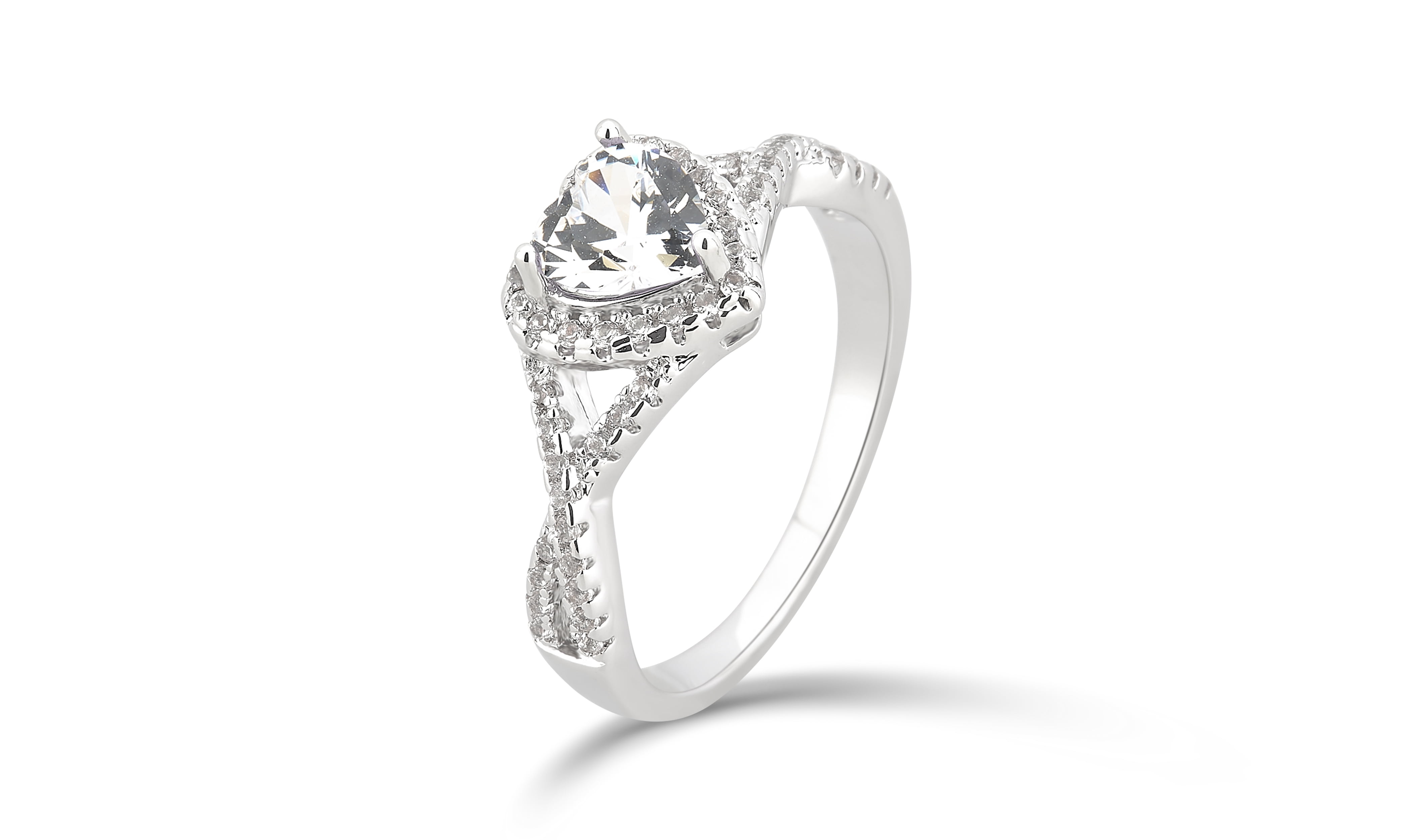 Arista Created White Sapphire Women's Fashion Engagement Ring in Silver Overlay Brass