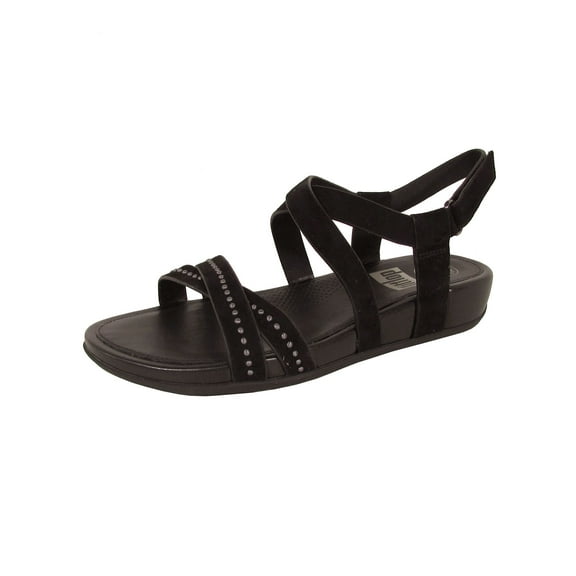 FitFlop Womens Lumy Criss Cross Suede With Studs Sandal Shoes, Black, US 9