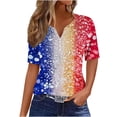 thumbnail image 2 of Itsame 4th of July Shirts Women Independence Day Short T-Shirt Sleeve American Flags Printed Short Sleeve Top, V-Neck Blue, 2 of 5