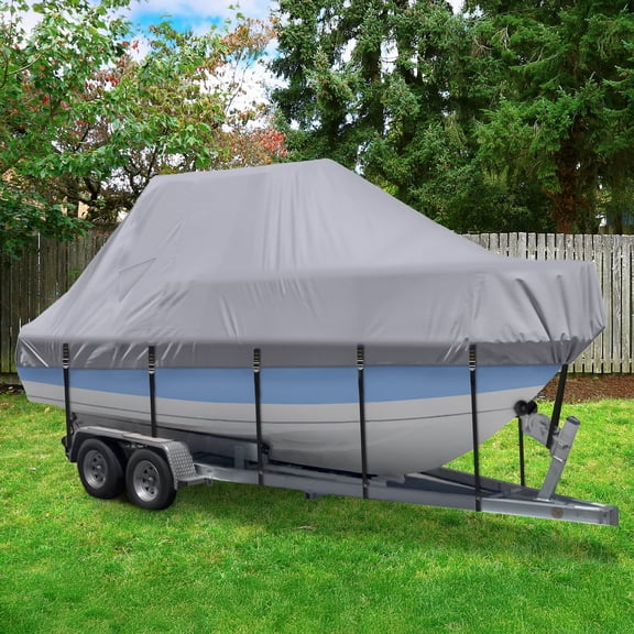 Boat Cover Waterproof 900D Marine Grade, Center Console Boat Covers with Heavy Duty Buckles, T Top Boat Cover UV Resistant with Storage Bag, Boat Covers 20-22 ft, Beam Width Up to 106", Gray