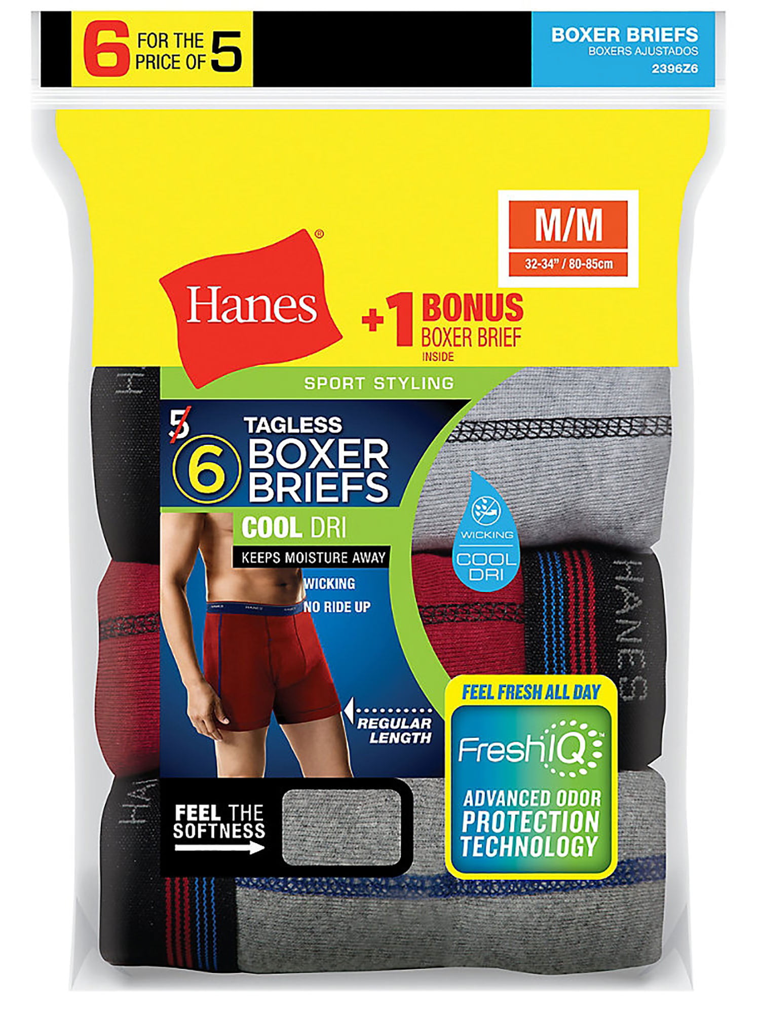 Hanes Men's Boxer Briefs 6-Pack (5 + 1 Free Bonus Pack), Style 2396Z6 ...