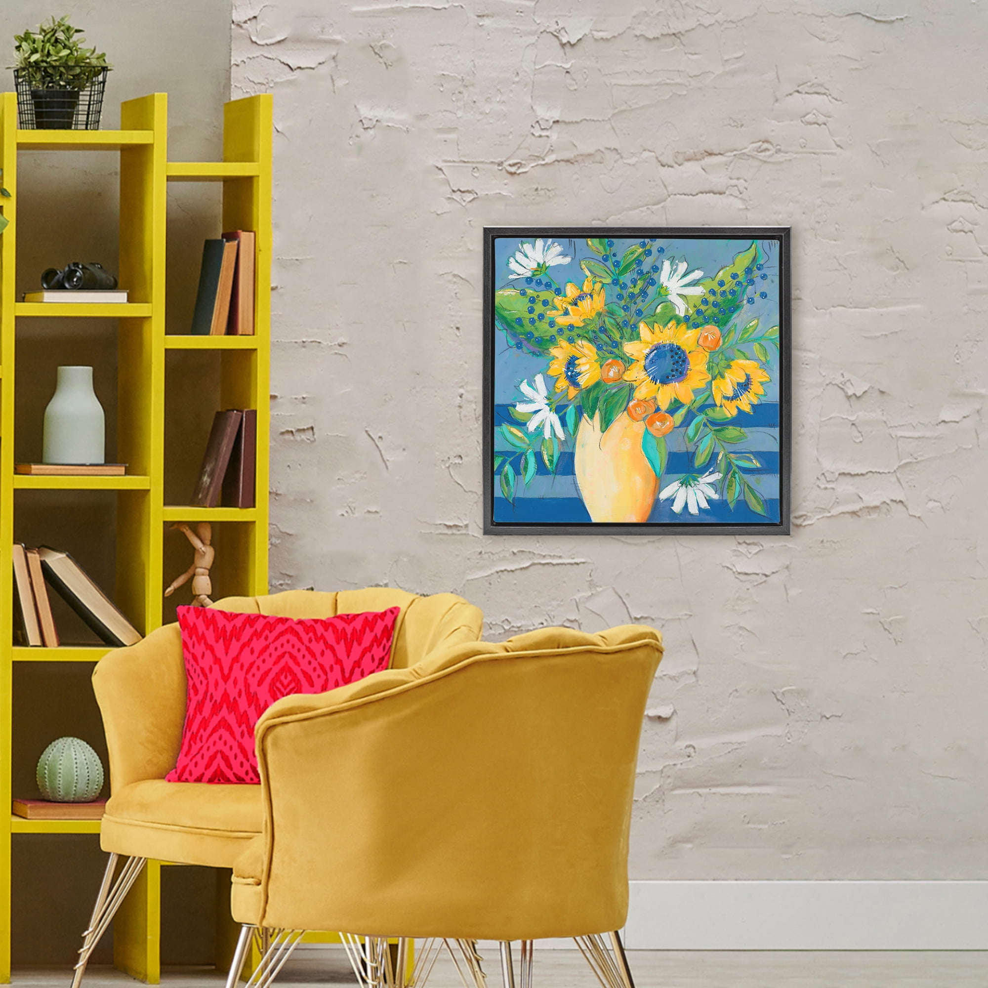 Stupell Industries Floral Bursts Among The Blue Black Framed Floater Canvas Wall Art, design by Krinlox