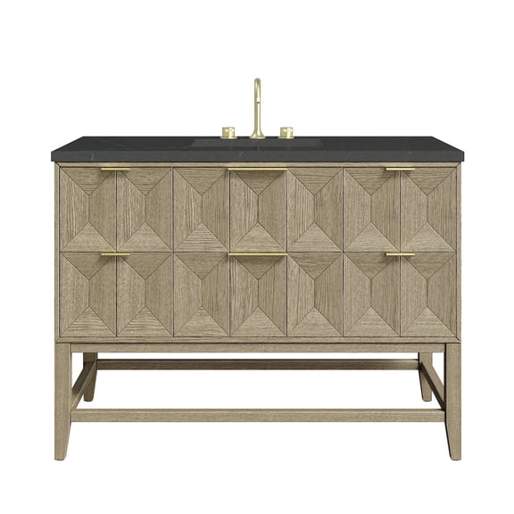 James Martin Vanities 48" Single Vanity, Pebble Oak w/ 3 CM Charcoal Soapstone Quartz Top