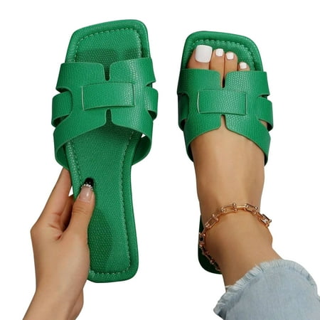 

BRGZLK Women s Rectang Toe Casual Flat Sandals Solid Color Open Toe Non Slip Shoes Outdoor Versatile Slippers