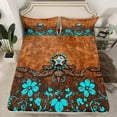 thumbnail image 2 of Manfei Teal Floral Flowers 4pcs Bed Sheets,Exotic Style King Sheets,Retro Vintage Super Cozy Sheet Set,Breathable Home Decor, 2 of 7