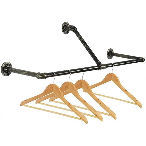 LIANTRAL Wall Mounted 32.68" Industrial T-Bar Pipe Coat Hanger Garment Rack, Iron, Bronze