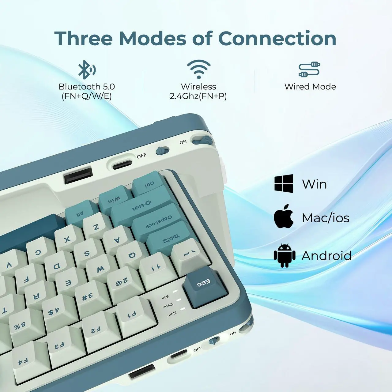 Rosewill Neon S96 Wireless Mechanical Keyboard, 98-Key Layout w/ Volume Knob, Bluetooth / 2.4GHz / USB-C, Hot-Swappable Red Switches, RGB Backlit, 3750mAh Battery, Windows & macOS, White