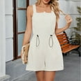 thumbnail image 5 of Women's Short Jumpsuit New Womens Summer Short Rompers Dressy Casual Slim Drawstring Sleeveless Overall Shorts Wide Leg Jumpsuits with Pocket Beige XL, 5 of 8