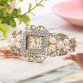 thumbnail image 4 of Women Bracelet Square Dial Quartz Bangle Wrist Watch Lady Diamond Pearl Jewelry Watches Gold Color, 4 of 4