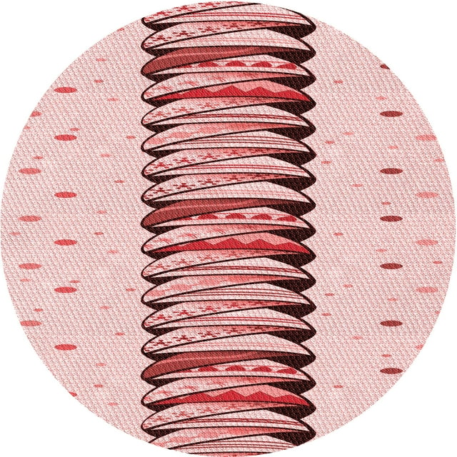 Ahgly Company Tapis d'Intérieur Rond Lavable en Machine Rouge Transitionnel, 5 Pieds Rond