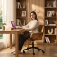 thumbnail image 4 of Homy Casa Vintage Brown Swivel Desk Chair, Leather-Look Rolling Office Chair with Arms, Adjustable Height, 4 of 10
