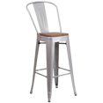 thumbnail image 3 of 4 Pk. 30" High Silver Metal Barstool with Back and Wood Seat, 3 of 9