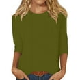 thumbnail image 2 of Womens Shirts Loose Women's Fashion Casual Round Neck 3/4 Sleeve Loose Solid Colour T-Shirt Ladies Top, 2 of 6