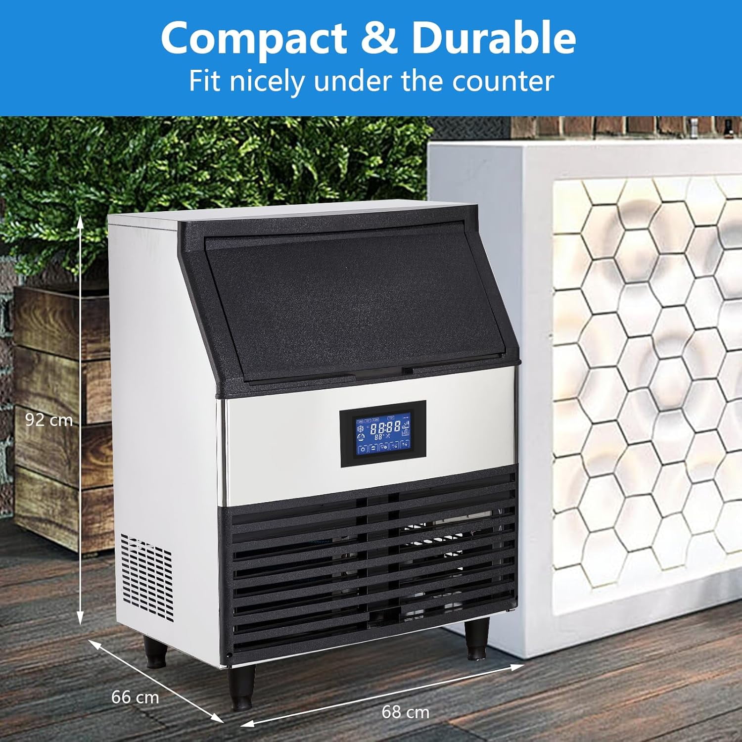 NEILA Commercial Ice Maker Machine 440LBS/24H,Undercounter Ice Maker with 40L Ice Storage Capacity,8 * 20 Ice Cube Freestanding Ice Maker,Stainless Steel Ice Machine with LCD Panel with Blue Light