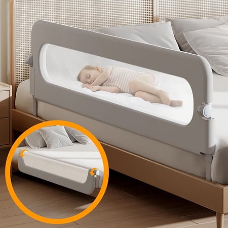 Baby Toddler Bed Rail 32 inch Guard Extra Long Foldable Tall Safety Bedrail with Reinforced Anchor Safety System, for Twin Bed, Full Size Bed, Queen Bed(Grey)