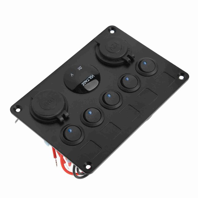 Boat Switch Panel, Waterproof 5 Gang Switch Plate Rocker Switch Panel 12-24V LED with Digital Voltmeter Backlit for Marine Boat RV Trailer Truck