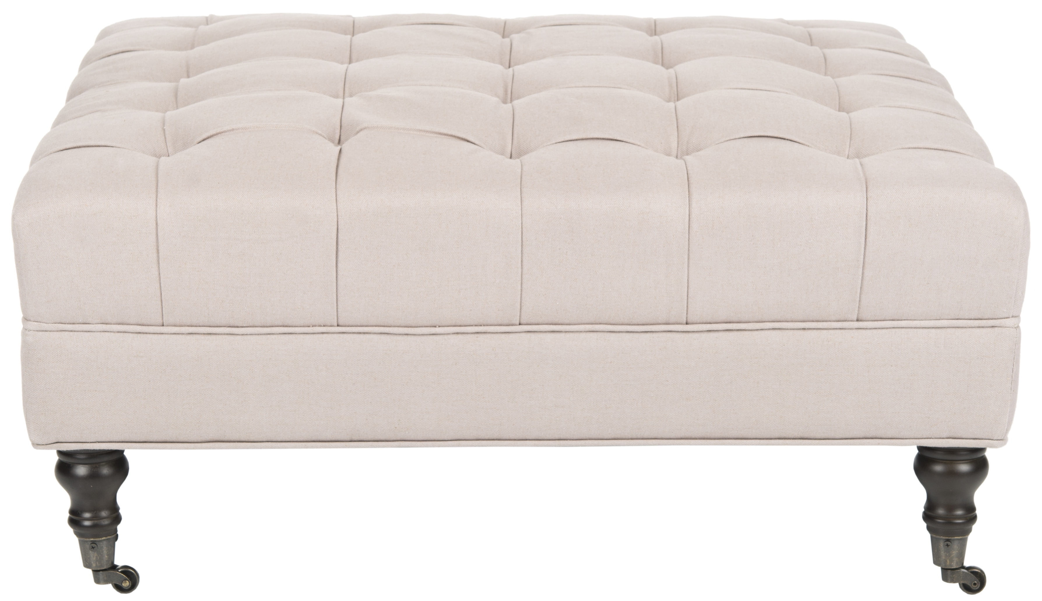 SAFAVIEH Clark Classic Glam Tufted Cocktail Ottoman w/ Casters, Taupe