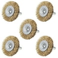 thumbnail image 1 of Cepillo de rueda de alambre de 1-1/2 pulgadas, acero crimpado chapado en cobre, vástago de 1/4 de pulgada, 5 piezas, 1 of 4